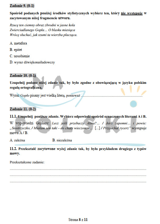 Test Z Balladyny Klasa 7 "Balladyna" - próbny egzamin ósmoklasisty | Na Polski